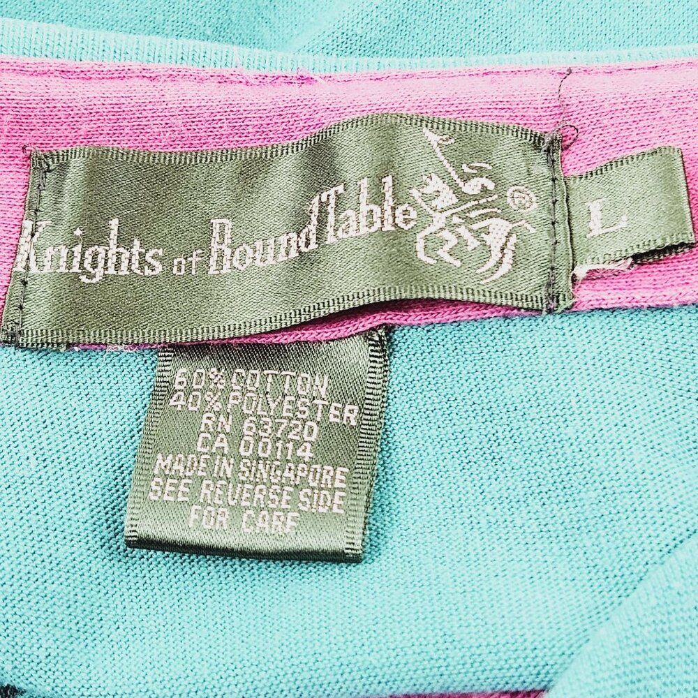 Knights of Round Table Mens Size L Polo Shirt Teal Purple Collar Retro 90s - Picture 3 of 7